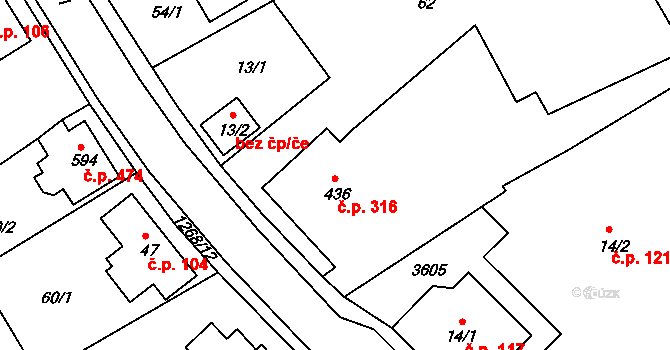 Hejnice 316 na parcele st. 436 v KÚ Hejnice, Katastrální mapa