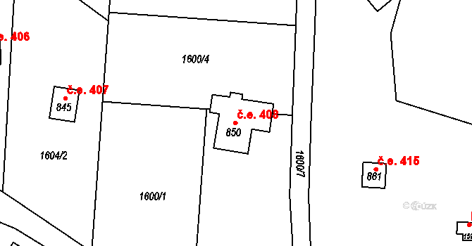 Chyňava 408 na parcele st. 850 v KÚ Chyňava, Katastrální mapa