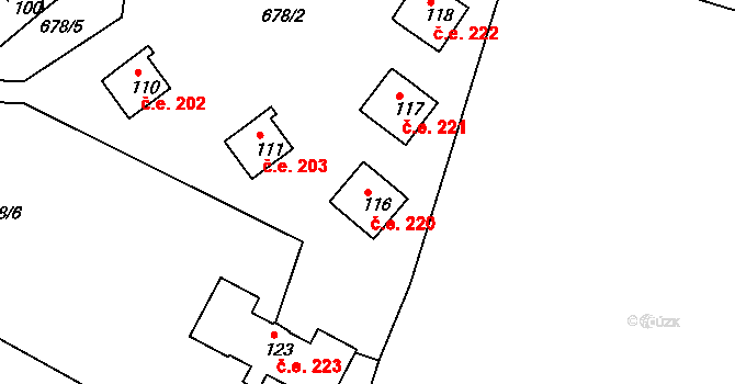 Voltýřov 220, Klučenice na parcele st. 116 v KÚ Podskalí, Katastrální mapa