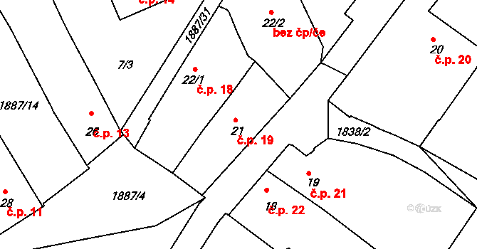 Chvalšiny 19 na parcele st. 21 v KÚ Chvalšiny, Katastrální mapa