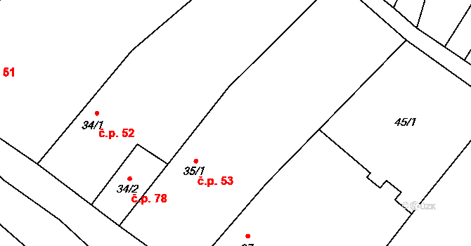 Chotiněves 53 na parcele st. 35/1 v KÚ Chotiněves, Katastrální mapa