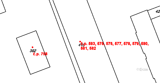 Štětí 575,576,577,578,579, na parcele st. 410 v KÚ Štětí I, Katastrální mapa