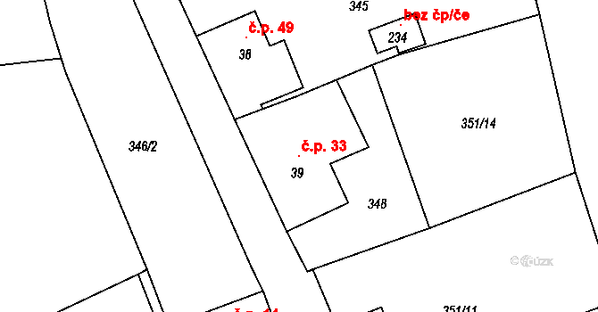 Vlkonice 33, Vacov na parcele st. 39 v KÚ Vlkonice u Vacova, Katastrální mapa