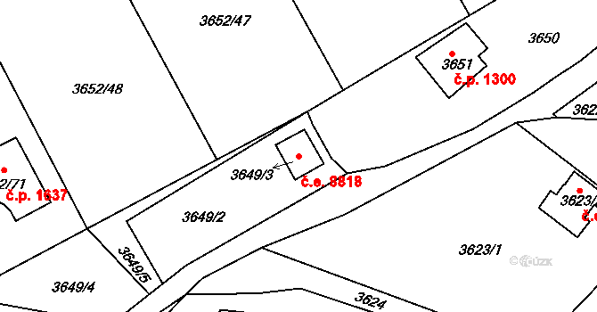 Střekov 8818, Ústí nad Labem na parcele st. 3649/3 v KÚ Střekov, Katastrální mapa