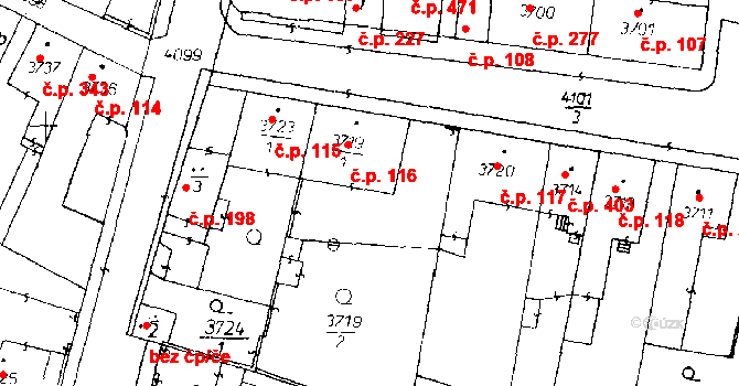 Poděbrady III 116, Poděbrady na parcele st. 3719/1 v KÚ Poděbrady, Katastrální mapa