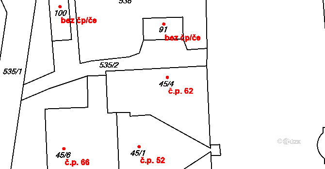 Nestanice 62, Libějovice na parcele st. 45/4 v KÚ Nestanice, Katastrální mapa