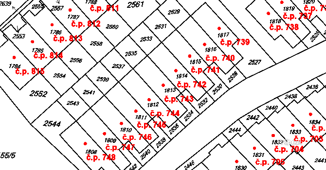 Kohoutovice 743, Brno na parcele st. 1813 v KÚ Kohoutovice, Katastrální mapa