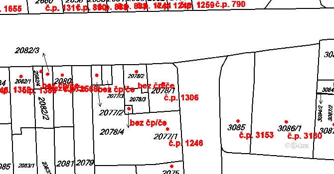 Židenice 1306, Brno na parcele st. 2078/1 v KÚ Židenice, Katastrální mapa