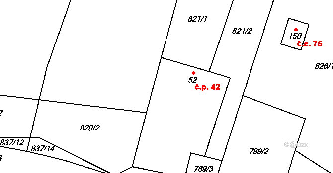 Svépravice 42 na parcele st. 52 v KÚ Svépravice, Katastrální mapa