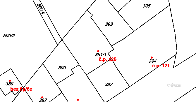Hudcov 125, Teplice na parcele st. 391/1 v KÚ Hudcov, Katastrální mapa
