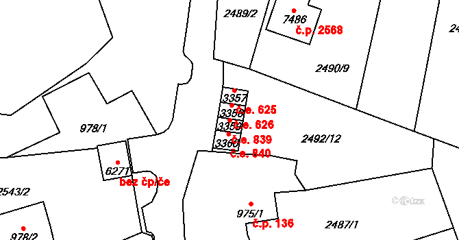Cheb 839 na parcele st. 3359 v KÚ Cheb, Katastrální mapa