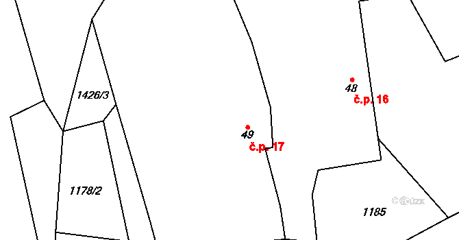 Dolní Kruty 17, Horní Kruty na parcele st. 49 v KÚ Dolní Kruty, Katastrální mapa