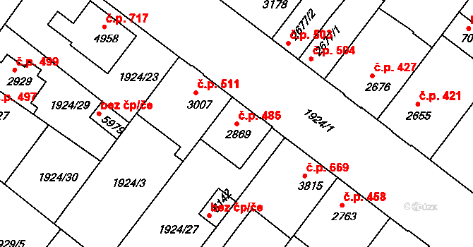 Kolín IV 485, Kolín na parcele st. 2869 v KÚ Kolín, Katastrální mapa