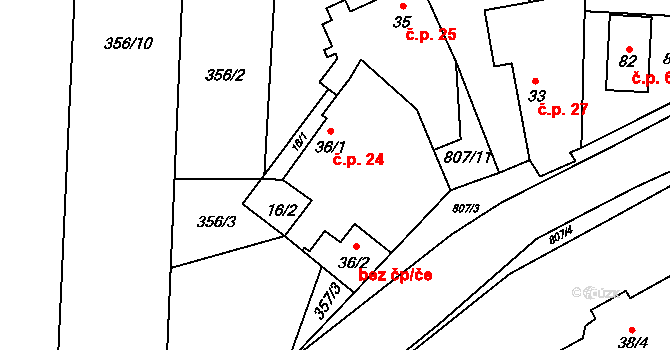 Bukol 24, Vojkovice na parcele st. 36/1 v KÚ Bukol, Katastrální mapa