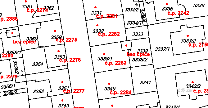 Žižkov 2283, Praha na parcele st. 3338/1 v KÚ Žižkov, Katastrální mapa