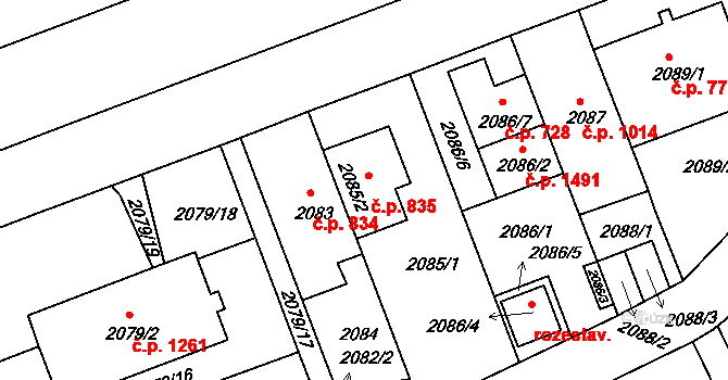 Michle 835, Praha na parcele st. 2085/2 v KÚ Michle, Katastrální mapa