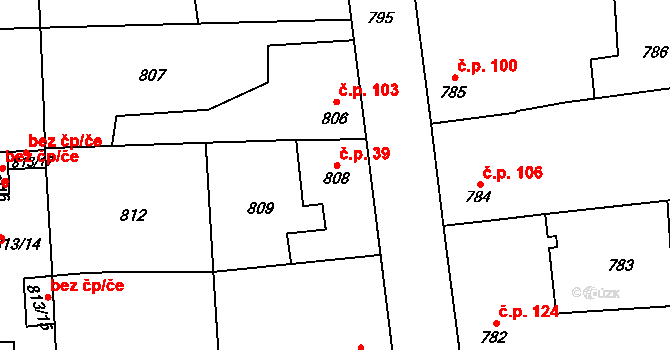Libuš 39, Praha na parcele st. 808 v KÚ Libuš, Katastrální mapa