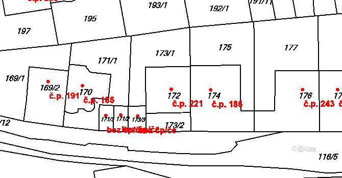 Radlice 221, Praha na parcele st. 172 v KÚ Radlice, Katastrální mapa
