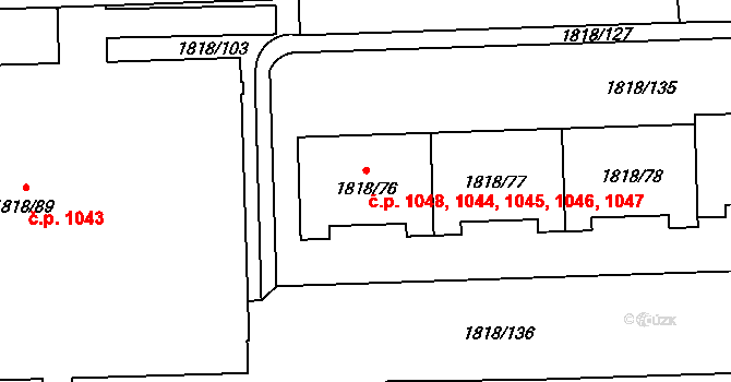 Hostivař 1044,1045,1046,1047,, Praha na parcele st. 1818/76 v KÚ Hostivař, Katastrální mapa