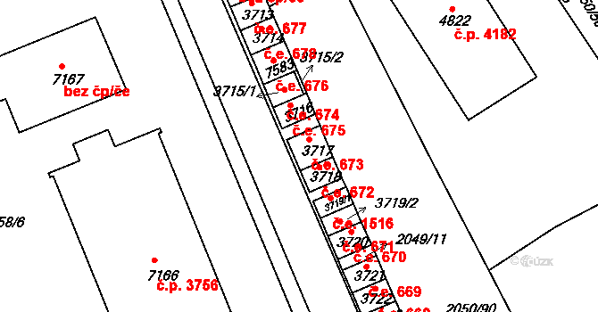 Hodonín 673 na parcele st. 3717 v KÚ Hodonín, Katastrální mapa