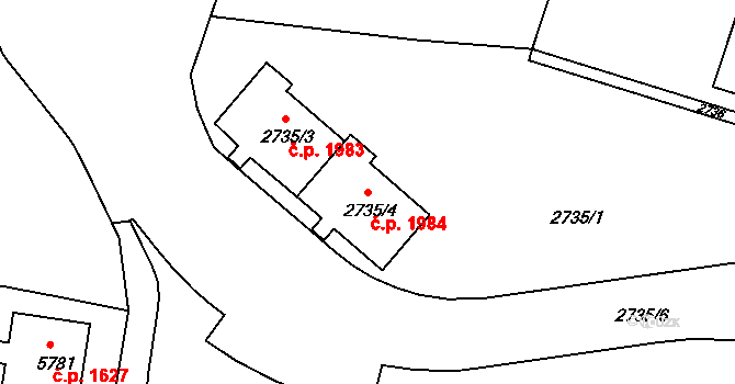 Česká Lípa 1984 na parcele st. 2735/4 v KÚ Česká Lípa, Katastrální mapa