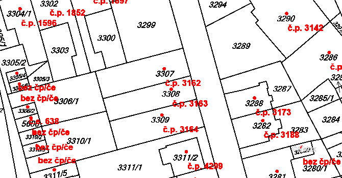 Chomutov 3163 na parcele st. 3308 v KÚ Chomutov I, Katastrální mapa