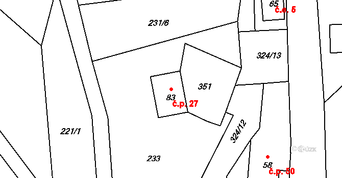 Smržov 27, Český Dub na parcele st. 83 v KÚ Smržov u Českého Dubu, Katastrální mapa