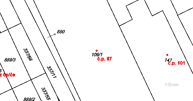 Dolní Chrastava 87, Chrastava na parcele st. 106/1 v KÚ Dolní Chrastava, Katastrální mapa