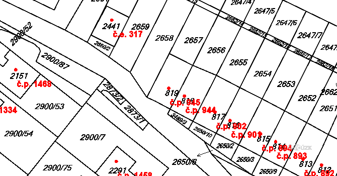 Rosice 945 na parcele st. 819 v KÚ Rosice u Brna, Katastrální mapa