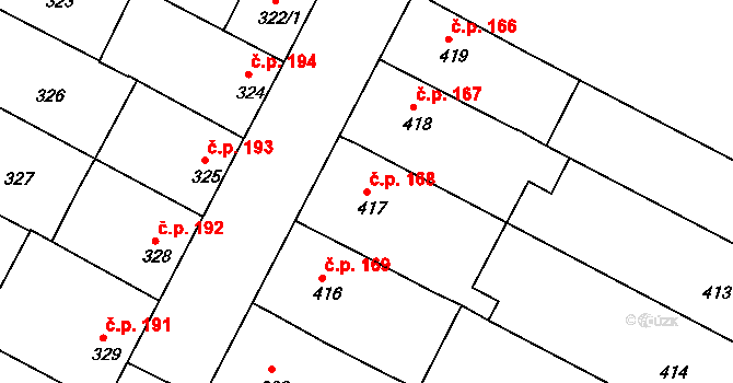 Blažovice 168 na parcele st. 417 v KÚ Blažovice, Katastrální mapa