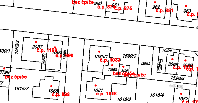 Ústí nad Orlicí 1033 na parcele st. 1080/1 v KÚ Ústí nad Orlicí, Katastrální mapa