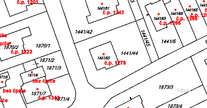 Prostřední Suchá 1278, Havířov na parcele st. 1441/63 v KÚ Prostřední Suchá, Katastrální mapa