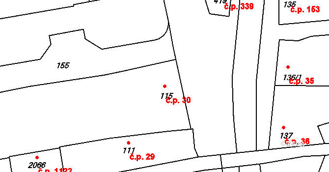 Malenovice 30, Zlín na parcele st. 115 v KÚ Malenovice u Zlína, Katastrální mapa