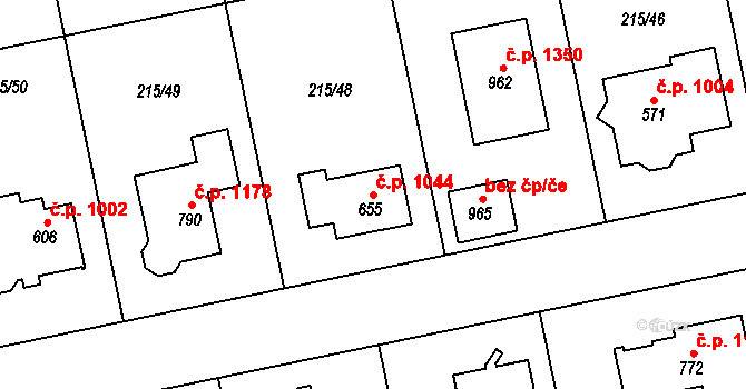 Rudná 1044 na parcele st. 655 v KÚ Hořelice, Katastrální mapa