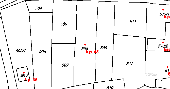 Šluknov 48 na parcele st. 508 v KÚ Šluknov, Katastrální mapa