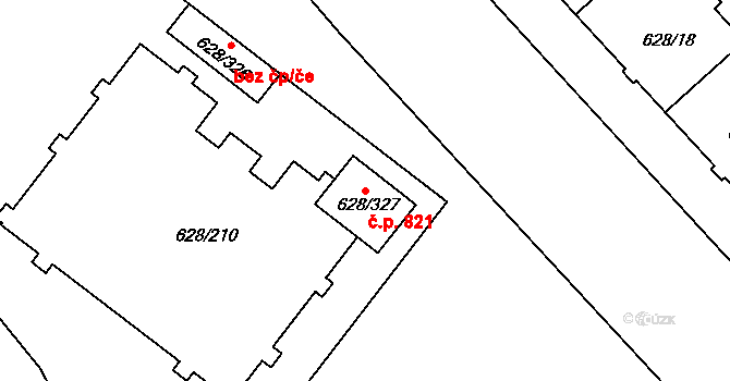 Prosek 821, Praha na parcele st. 628/327 v KÚ Prosek, Katastrální mapa