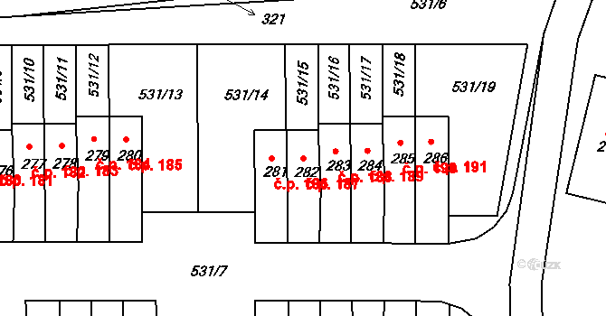 Čejetice 187 na parcele st. 282 v KÚ Čejetice, Katastrální mapa