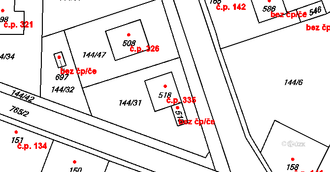 Úhonice 335 na parcele st. 518 v KÚ Úhonice, Katastrální mapa