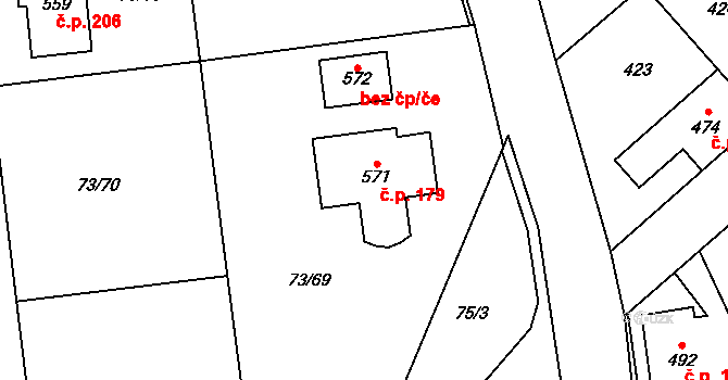 Sibřina 179 na parcele st. 571 v KÚ Sibřina, Katastrální mapa