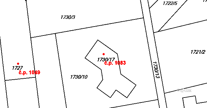 Jablunkov 1083 na parcele st. 1730/17 v KÚ Jablunkov, Katastrální mapa