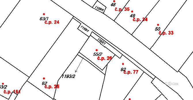 Výčapy 26 na parcele st. 55/2 v KÚ Výčapy, Katastrální mapa