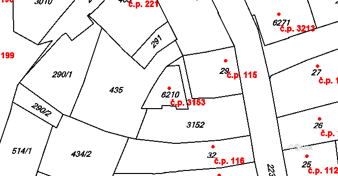 Šumperk 3153 na parcele st. 6210 v KÚ Šumperk, Katastrální mapa
