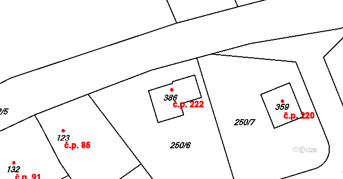 Lukavice 222 na parcele st. 386 v KÚ Lukavice, Katastrální mapa