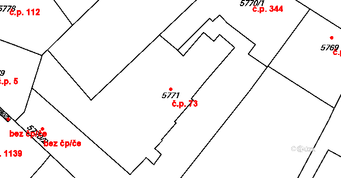 Jižní Předměstí 73, Plzeň na parcele st. 5771 v KÚ Plzeň, Katastrální mapa