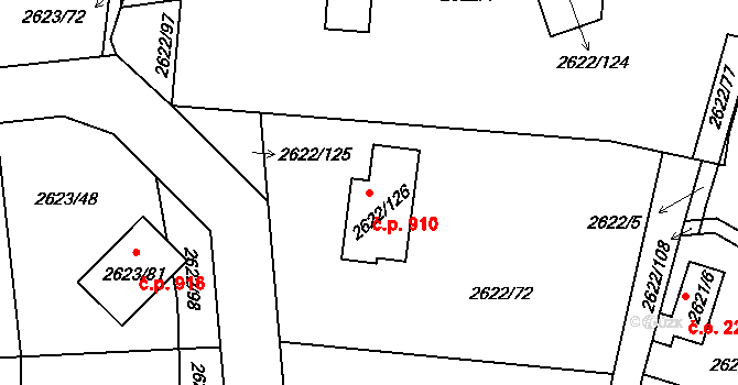 Planá nad Lužnicí 910 na parcele st. 2622/126 v KÚ Planá nad Lužnicí, Katastrální mapa