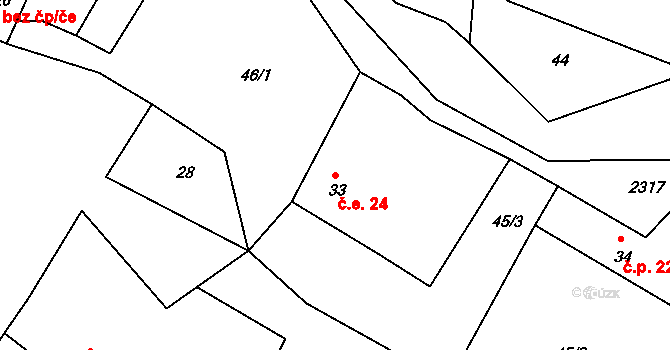 Petroupim 24 na parcele st. 33 v KÚ Petroupim, Katastrální mapa