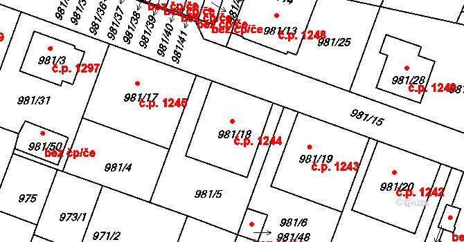 Benešov 1244 na parcele st. 981/18 v KÚ Benešov u Prahy, Katastrální mapa