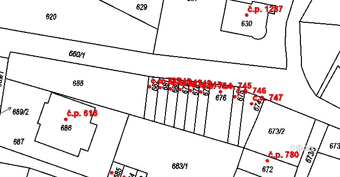 Děčín IV-Podmokly 741, Děčín na parcele st. 680 v KÚ Podmokly, Katastrální mapa