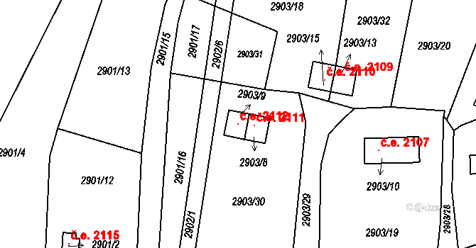 Kadaň 2112 na parcele st. 2903/9 v KÚ Kadaň, Katastrální mapa
