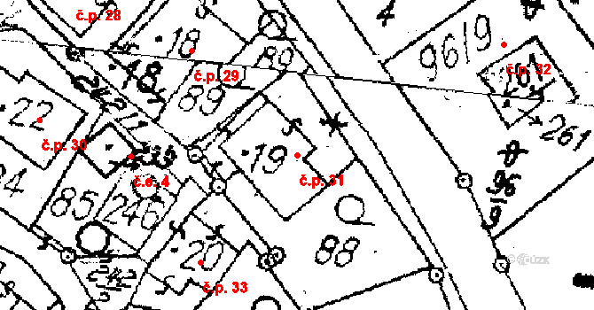 Tři Studně 31 na parcele st. 231 v KÚ Tři Studně, Katastrální mapa